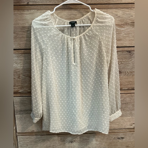 J. Crew Tops - 📦LAST CHANCE: Donating📦 J. Crew Cream Sheer Swiss Dot Long Sleeve Blouse
